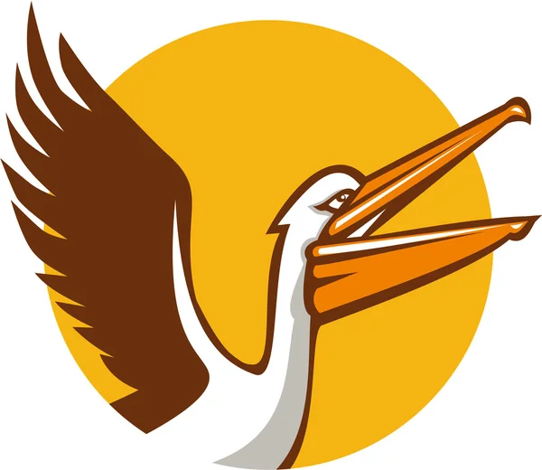 Pelican Flying Up Circle Retro — Stock Vector