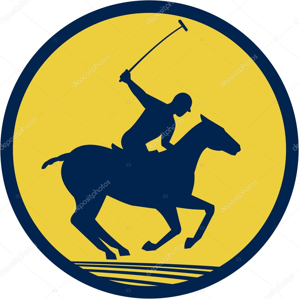 Polo Player Riding Horse Circle Retro Stock Vector by ©patrimonio