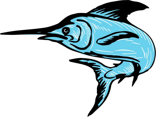 Desenho de salto de peixe azul marlin — Vetor de Stock