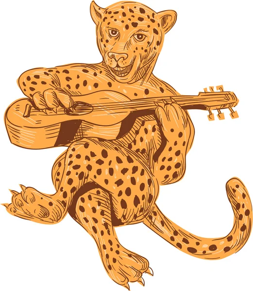Jaguar tocando el dibujo de la guitarra — Vector de stock