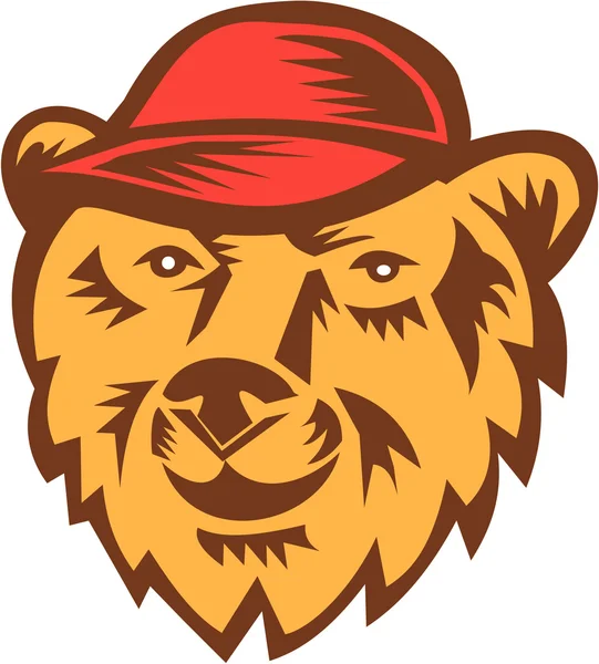 Cabeza de oso con sombrero Woodcut — Vector de stock