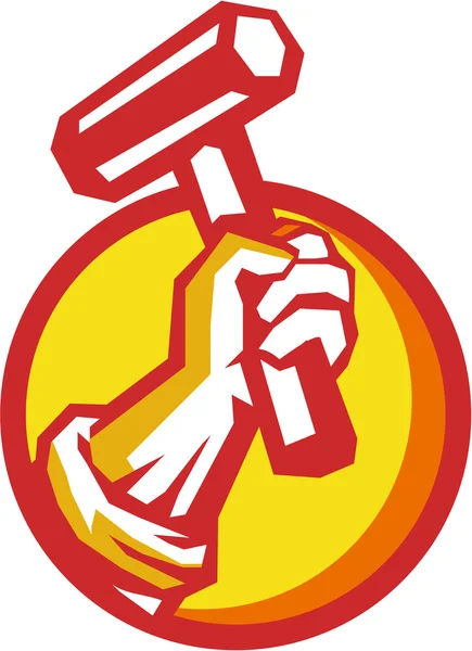 Union Worker Hand Holding Hammer Circle Retro — Vector de stoc