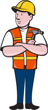 Builder Marangoz Katlanmış Arms Hammer Karikatür