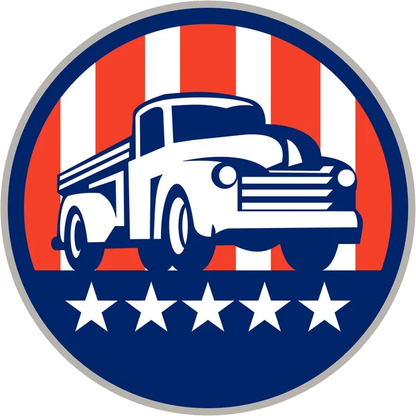 Vintage Pick Up Truck Usa flagga cirkel Retro — Stock vektor