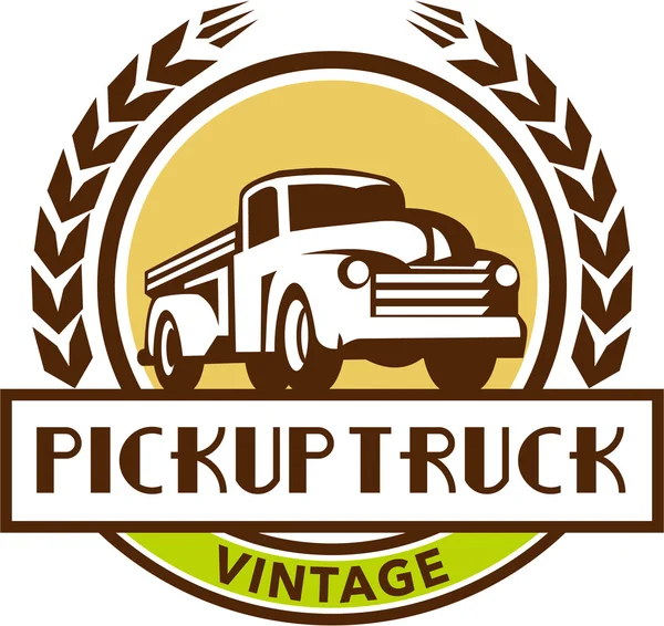 Vintage pick up camion cerchio ghirlanda retrò — Vettoriale Stock