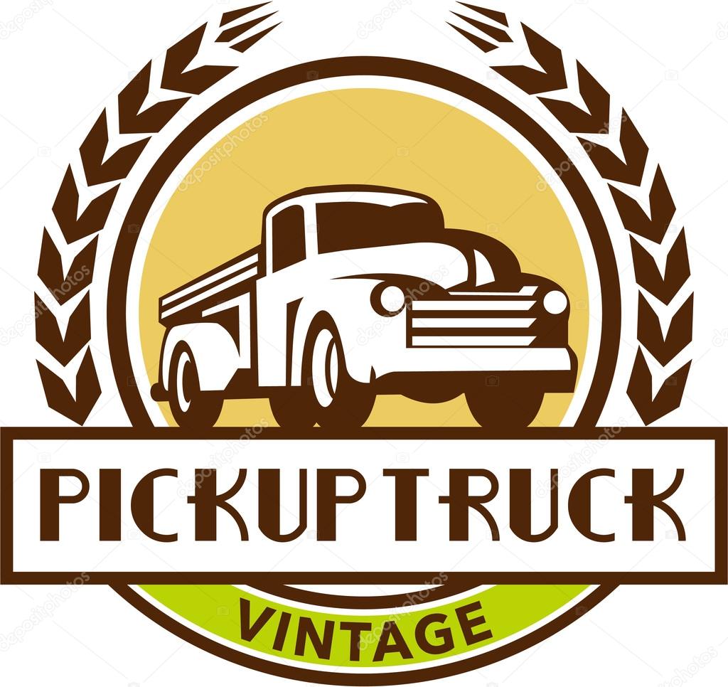 Vintage Pick Up Truck Circle Wreath Retro