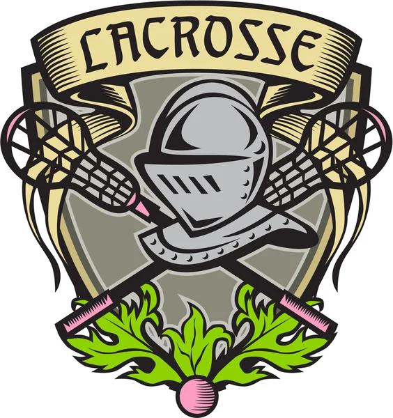 Knight Armor Lacrosse Stick Wappen Holzschnitt — Stockvektor