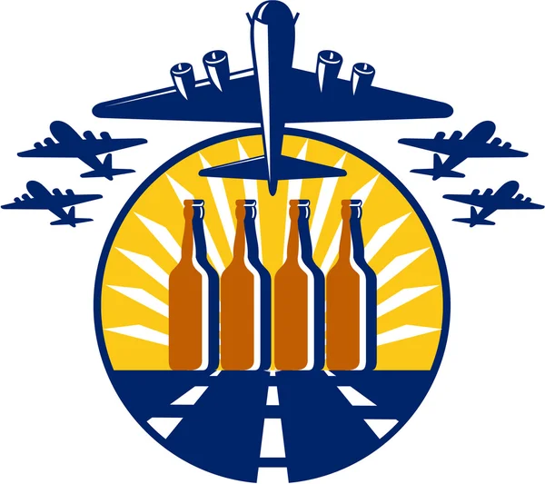 B-17 Bombardero pesado cerveza botella círculo retro — Vector de stock