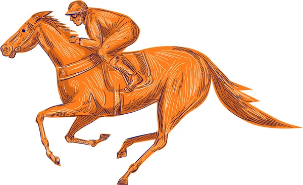 Dibujo de carreras de caballos de jockey — Archivo Imágenes Vectoriales