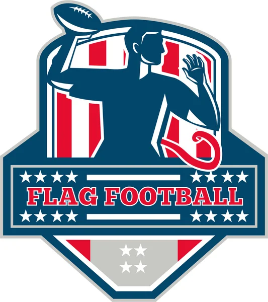 Flag Football QB Player Passing Ball Crest Retro — Stock Vector