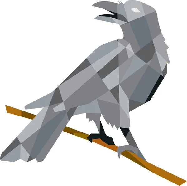 Crow Perching Regard en arrière Polygone bas — Image vectorielle