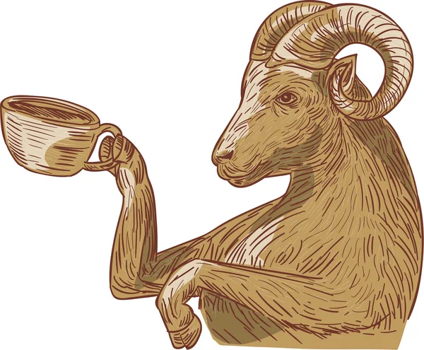 Ram Goat Boire du café Dessin — Image vectorielle