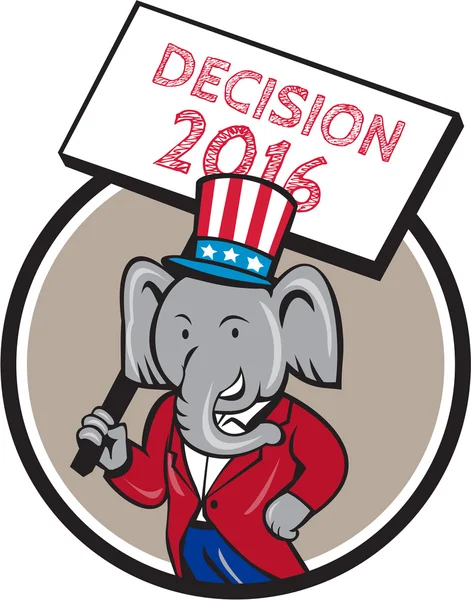 Decisión de la mascota elefante republicano 2016 Círculo de dibujos animados — Vector de stock