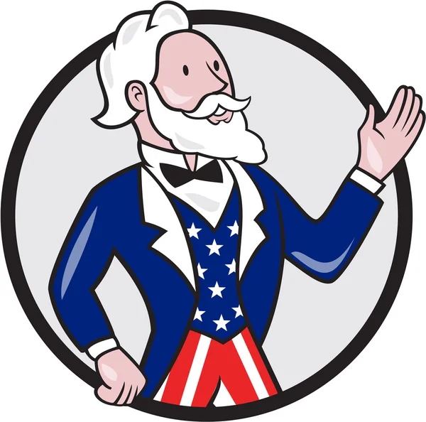 Tío Sam American Waving Hand Circle Cartoon — Archivo Imágenes Vectoriales