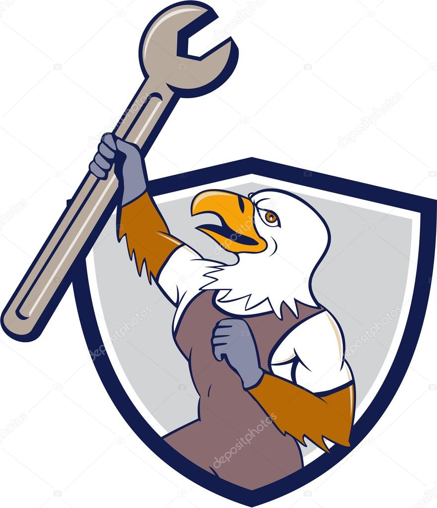 Mechanic Bald Eagle Spanner Crest Cartoon