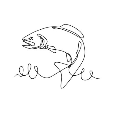 Continuous line drawing illustration of a rainbow trout or Oncorhynchus mykiss, a trout and species of salmonid native to cold-water tributaries of the Pacific Ocean done in sketch or doodle style.  clipart