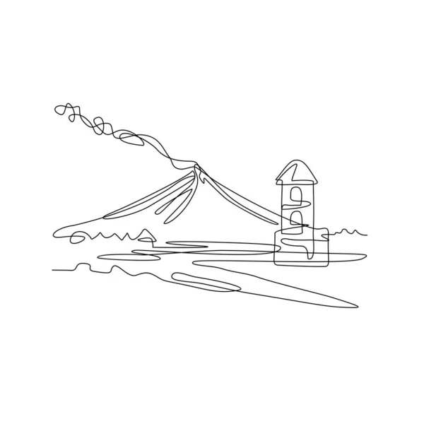 Dibujo Línea Continua Ilustración Del Volcán Mayon Monte Mayon Con — Archivo Imágenes Vectoriales