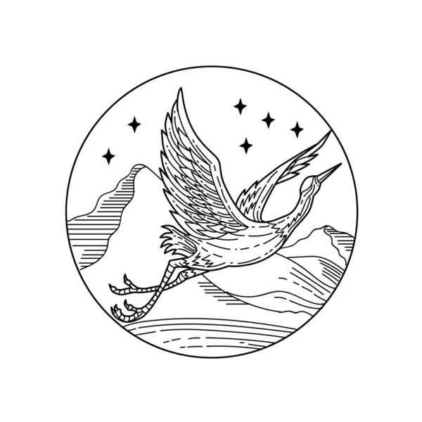 Black White Mono Line Style Illustration Great Blue Heron Flying — Διανυσματικό Αρχείο