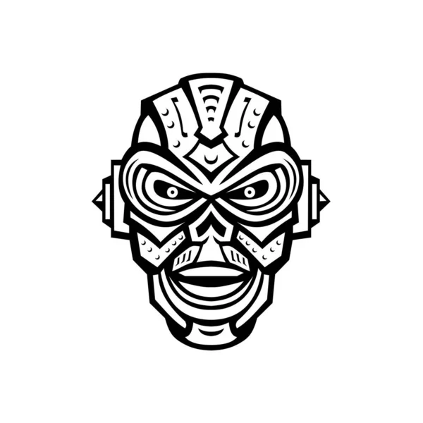 Ilustracja Maskotki Głowy Wściekłego Robota Czaszki Żelaza Lub Androida Oglądane — Wektor stockowy