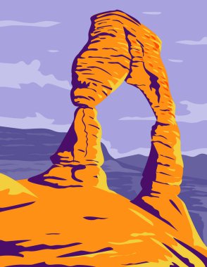 WPA poster art of the Delicate Arch, a freestanding natural arch located in Arches National Park, Moab Grand County Utah United State done in works project administration or federal art project style. clipart
