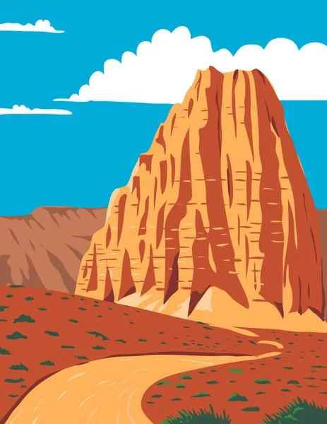 Wpa Poster Art Cathedral Valley Loop Capitol Reef National Park — Archivo Imágenes Vectoriales