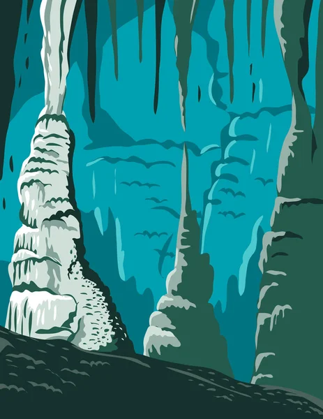 Wpa Plakát Művészet Carlsbad Barlangok Nemzeti Park Show Barlang Vagy — Stock Vector