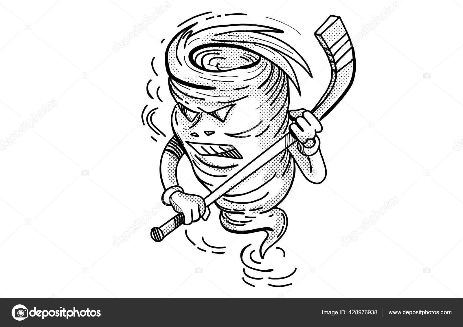 Cartoon Style Illustration Tornado Whirlwind Ice Hockey Stick Playing