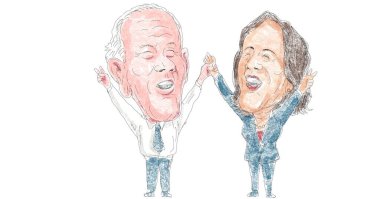 22 Kasım 2020, AUCKLAND, NEW ZEALAND: 46. Amerikan başkanının görüntüsü Demokrat Joe Biden ve Başkan Yardımcısı Kamala Harris 2020 'deki seçim zaferini karikatür tarzında kutluyor..