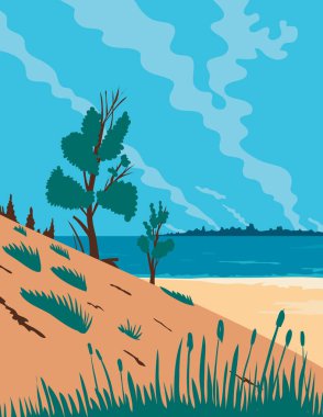 Indiana Dunes Ulusal Parkı 'nın WPA poster sanatı, Amerika Birleşik Devletleri' nin Northwestern Indiana, ABD 'de bulunan bir ulusal park..