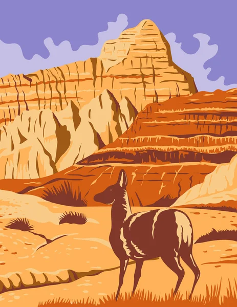 Afiche Wpa Arte Del Parque Nacional Badlands Dakota Del Sur — Vector de stock