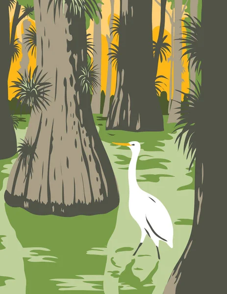 Arte Póster Wpa Del Parque Nacional Everglades Parque Nacional Estadounidense — Archivo Imágenes Vectoriales