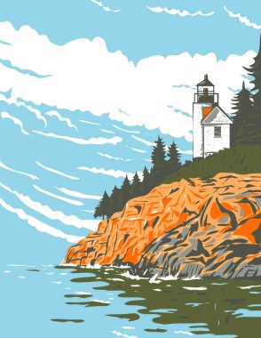 WPA, Acadia Ulusal Parkı 'nın Maine kıyısındaki en büyük ada olan Hancock County' deki Mount Desert Island 'ın poster sanatı..