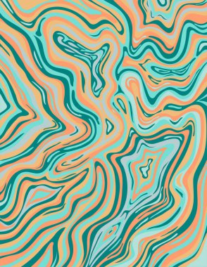 Aero Blue ve Atomik Tangerine soyut, psikedelik sıvı mermer şeklindeki dijital mermer ya da mürekkep çizimi Suminagashi Kintsugi mermer efekt tarzını renklendirdi