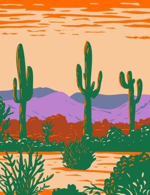 Buckeye 'nin güneyinde ve Gila Bend Arizona' nın doğusunda yer alan Sonoran Çöl Ulusal Anıtı 'ndaki saguaro kaktüsünün WPA Poster Sanatı proje yönetimi tarzı veya federal sanat projesi tarzında yapılmıştır..