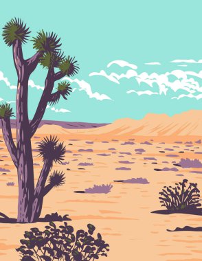 WPA Poster Art of the Joshua tree in Tule Springs Fossil Beds National Monument near Las Vegas, Clark County, Nevada done in works project administration style or federal art project style. clipart