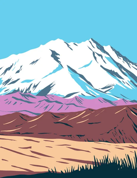 Wpa Plakát Art Denali Nemzeti Park Megőrzése Korábbi Nevén Mount — Stock Vector