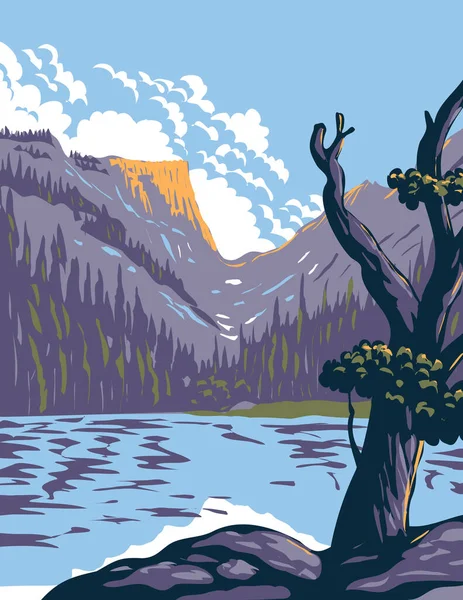 Wpa Loch Gölü Poster Sanatı Rocky Dağı Ulusal Parkı Kuzey — Stok Vektör