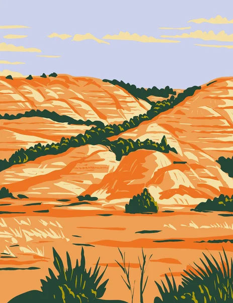 Affiche Wpa Art North Dakota Badlands Theodore Roosevelt National Park — Image vectorielle