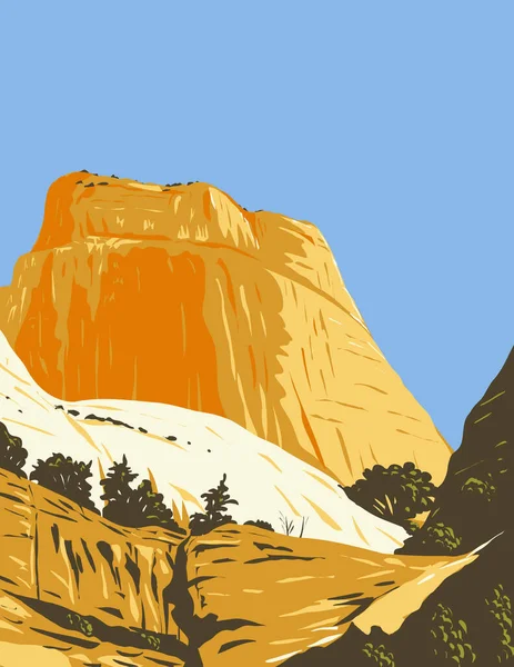 Wpa Poster Art Golden Throne Rock Formation Dome Mountain Capitol — Wektor stockowy