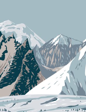 WPA Mount Hunt Poster Sanatı, Mount Huntington ve Mount Dickey of the Alaska Range Denali Ulusal Parkı yakınlarında proje yönetimi tarzında veya federal sanat projesi tarzında yapılmıştır..