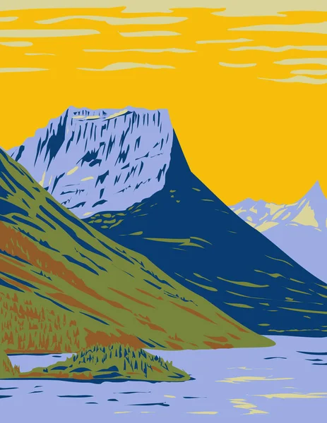 Wpaポスターウォータートン氷河国際平和公園の芸術 カナダのウォータートン湖国立公園と米国の氷河国立公園の連合は 仕事のプロジェクト管理スタイルで行われました — ストックベクタ