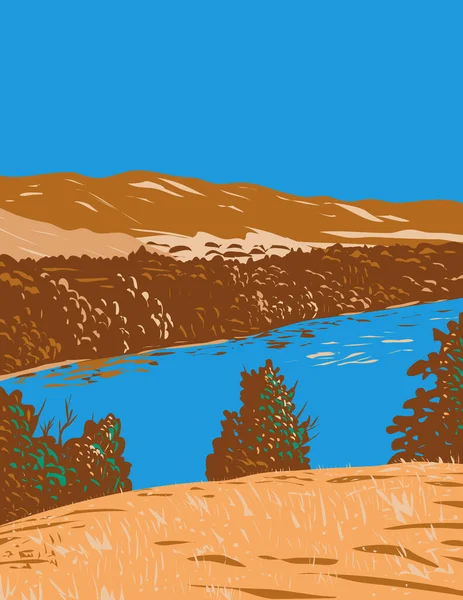 Wpa Poster Art Kings River San Joaquin Valley Бере Початок — стоковий вектор