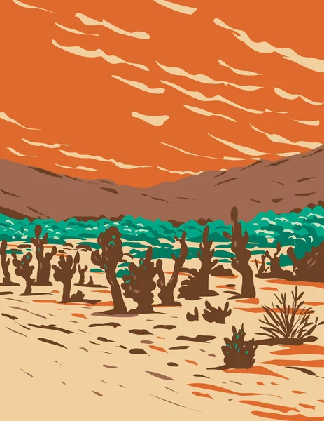 Wpa Poster Art Turkey Flats Sand Dunes位于美国加利福尼亚州乔舒亚国家公园的作品项目管理风格或联邦艺术项目风格 — 图库矢量图片