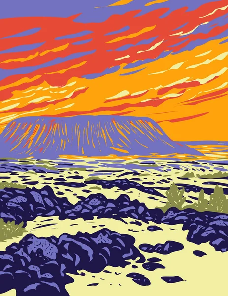 Wpa Poster Art Amboy Crater Een Uitgestorven Sintelkegel Vulkaan Mojave — Stockvector