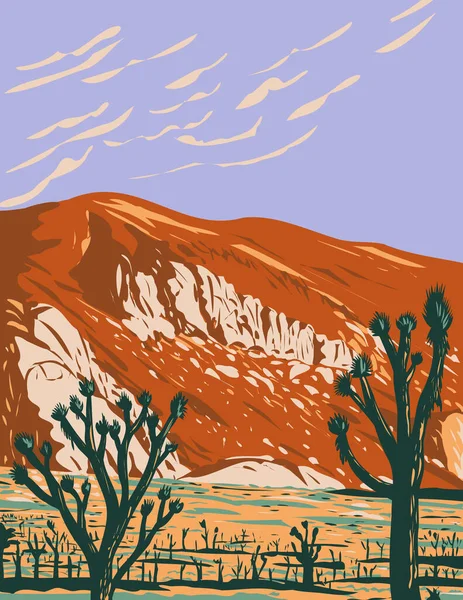 Affiche Wpa Art Ryan Mountain Dans Parc National Joshua Tree — Image vectorielle