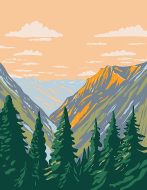 Washington 'da Kuzey Cascades Ulusal Parkı ve Chelan Gölü Ulusal Rekreasyon Bölgesi' nde yer alan Stephen Mather Wilderness 'in WPA Poster Sanatı, proje yönetimi tarzında yapılmıştır..