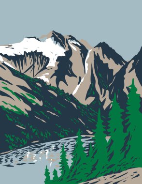 Washington 'daki Kuzey Cascades Ulusal Parkı' nda yer alan Cascade Sıradağları 'ndaki Triumph Dağı Zirvesi' nin WPA Poster Sanatı proje yönetimi tarzı veya federal sanat projesi tarzında yapılmıştır..