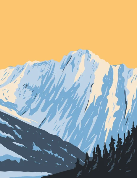 Wpa Affisch Konst Toppen Eldorado Peak Spetsen För Marble Creek — Stock vektor