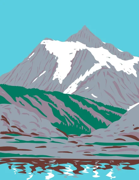 Wpa Plakát Art Mount Shuksan Ledovcový Masiv Cascade Range Nachází — Stockový vektor