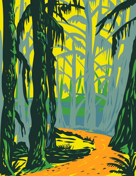 Póster Del Wpa Arte Del Arce Hoja Grande Hoh Rainforest — Vector de stock